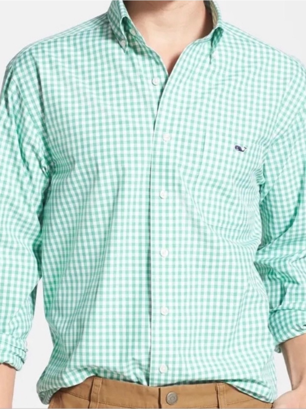 Vineyard Vines Classic Fit Tucker Shirt Green Checkered Whale XXL